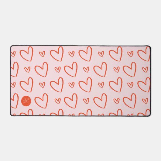 Preppy harten in roze & rood met monogram initiaal bureaumat (Voorkant)
