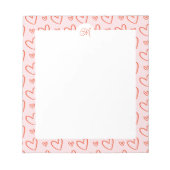 Preppy hartjes in roze & rood met naam initiaal notitieblok (Voorkant)