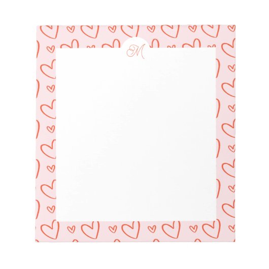 Preppy hartjes in roze & rood met naam initiaal notitieblok (Voorkant)