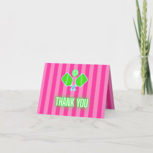 Preppy Heet Roze Strepen Neon Limoengroene Pickleb Bedankkaart
