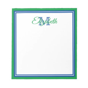 Preppy helder Kelly groen en diepblauw monogram Notitieblok