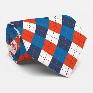 Preppy Hemelblauw Navyblauw Oranje Wit Argyle Stropdas