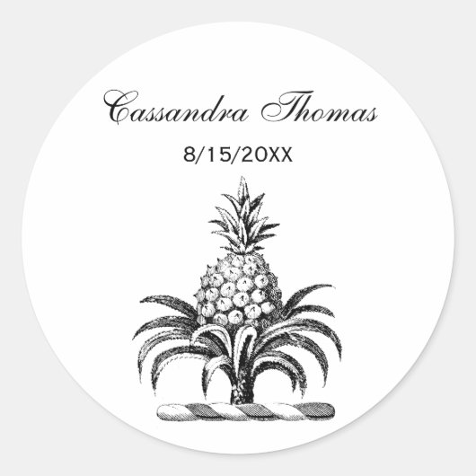 Preppy Heraldic Pineapple Coat of Arms Crest Ronde Sticker (Voorkant)