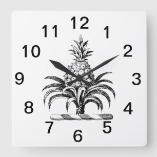 Preppy Heraldisch Ananas Wapen Crest Vierkante Klok