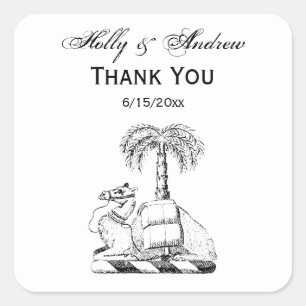 Preppy Heraldisch Kameel Palmboom Wapen Vierkante Sticker