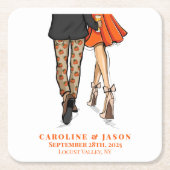 Preppy Herfst paar Douche bruiloft herfstfeest Vierkante Kartonnen Onderzetter (Voorkant)