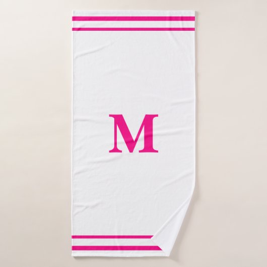 Preppy Hot Pink Elegant Minimal Border Initiaal Badhanddoek (Badhanddoek)