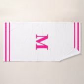 Preppy Hot Pink Elegant Minimal Border Initiaal Badhanddoek (Badhanddoek)