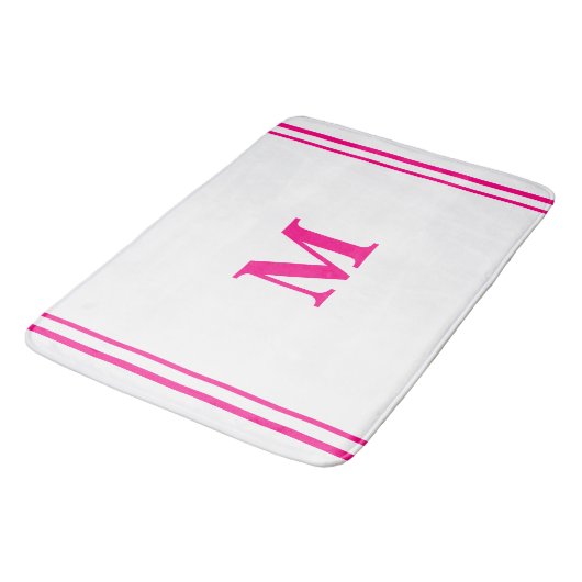 Preppy Hot Pink Elegant Minimal Border Initiaal Badmat (Gekanteld)