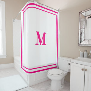 Preppy Hot Pink Elegant Minimal Border Initiaal Douchegordijn