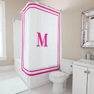 Preppy Hot Pink Elegant Minimal Border Initiaal Douchegordijn