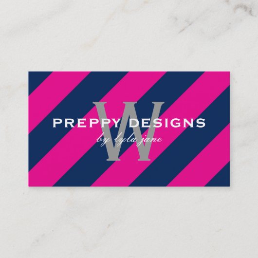 Preppy Hot Pink & Navy Blue Monogram Surprise Visitekaartje (Voorkant)