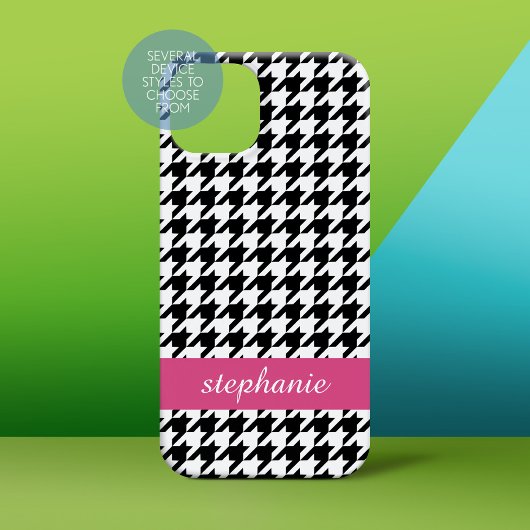 Preppy Houndstooth Pattern Black en Hot Pink Case-Mate iPhone Case