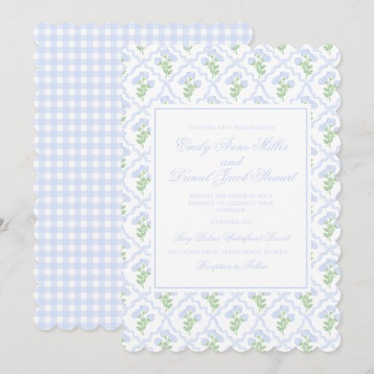 Preppy Hydrangea Waterverf Trellis Wedding Kaart (Voorkant / Achterkant)
