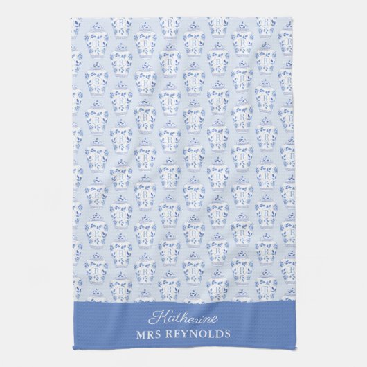 Preppy Iets Blue Monogram Theedoek (Verticaal)