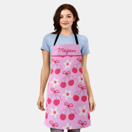 Preppy Kersen met Rode Bogen en Bloemen Naam Schort