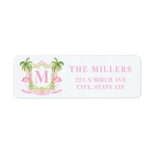 Preppy Kerst Flamingo Wapenschild Monogram Etiket