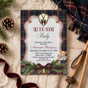 Preppy Kerst Lodge Ski You Soon Baby Shower Kaart