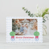 Preppy Kerst Topiary Chinoiserie Pot Bow Feestdagenkaart (Staand voorkant)