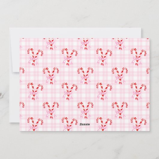 Preppy Kerst Waterverf Candy Canes Roze Bows Feestdagenkaart (Achterkant)