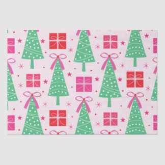 Preppy kerstbomen met roze strikken en geschenkdoo tissuepapier