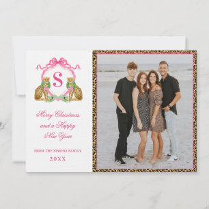 Preppy Kerstmis Luipaard Monogram Foto In Kaart