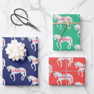 Preppy kerstpaard set van 3 inpakpapier vel