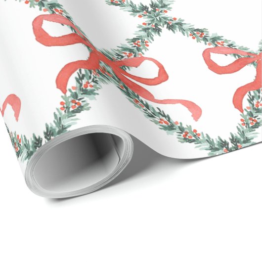 Preppy kersttrellis met rode bogen cadeaupapier (Rol Hoek)