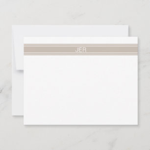 Preppy Khaki Initialen voor gepersonaliseerde mono Notitiekaartje