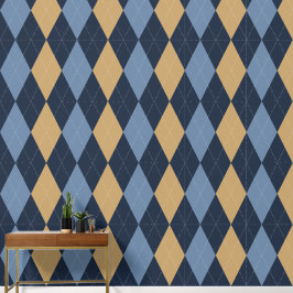 Preppy Klassiek Argyle Marine, Khaki & Rookblauw Behang