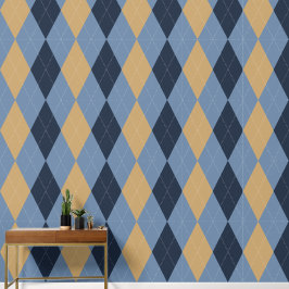 Preppy Klassiek Argyle Marine, Rookblauw & Khaki Behang