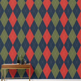 Preppy Klassiek Argyle Marine, Schuurrood & Legerg Behang