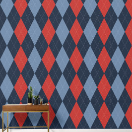 Preppy Klassiek Argyle Marine, Schuurrood & Rookbl Behang
