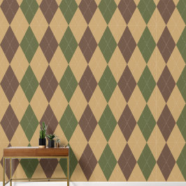 Preppy Klassieke Argyle Khaki, Legergroen & Bruin Behang