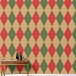 Preppy Klassieke Argyle Khaki, Legergroen & Schuur Behang
