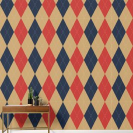 Preppy Klassieke Argyle Khaki, Navy & Schuurrood Behang