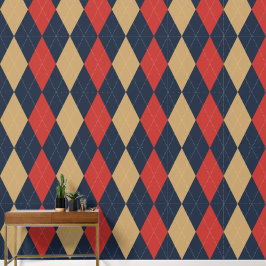 Preppy Klassieke Argyle Navy, Schuurrood & Khaki Behang