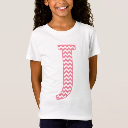 Preppy Klassieke Roze Chevron Letter J Monogram T-shirt (Voorkant)