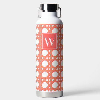 Preppy Koraal Riet Rattan Rooster Monogram Waterfles