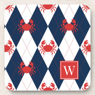 Preppy Krab Argyle Rood & Marineblauw Monogram Bier Onderzetter