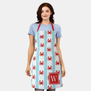 Preppy Krab Griekse Sleutel Rood & Turquoise Mono Schort