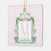 Preppy Krans met Pink Gingham Bow Keramisch Ornament (Links)