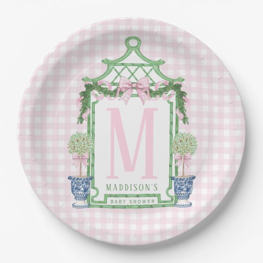 Preppy Krans met Pink Gingham Bow Papieren Bordje (Voorkant)