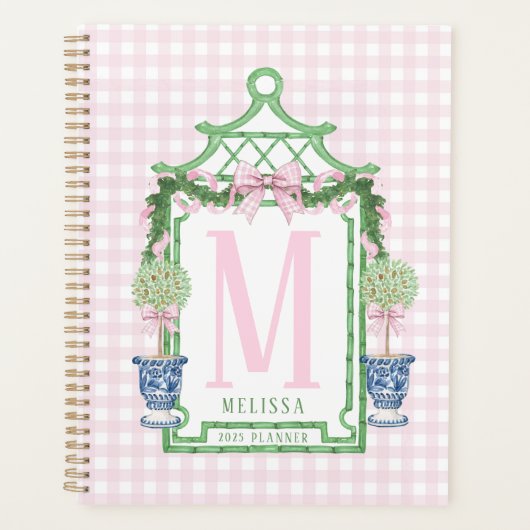 Preppy Krans met Pink Gingham Bow Planner (Voorkant)