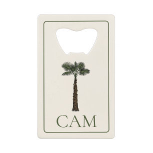 Preppy Kust Palmboom Monogram Kredietkaart Flessenopener