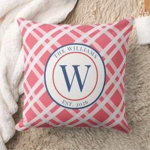 Preppy Kust Roze Geruite Wapen Familie Crest Kussen