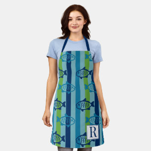 Preppy Kustvis Groen Blauw Streep Schort