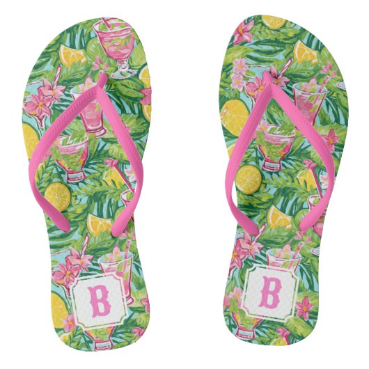 Preppy Lemon Cocktail | Monogram Teenslippers (Voetbed)