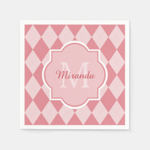 Preppy Licht Roze Argyle Meisje Monogram Party Naa Servet