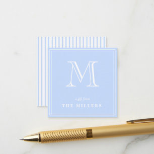 Preppy Lichtblauwe & witte Monogram  Cadeautags Informatiekaartje